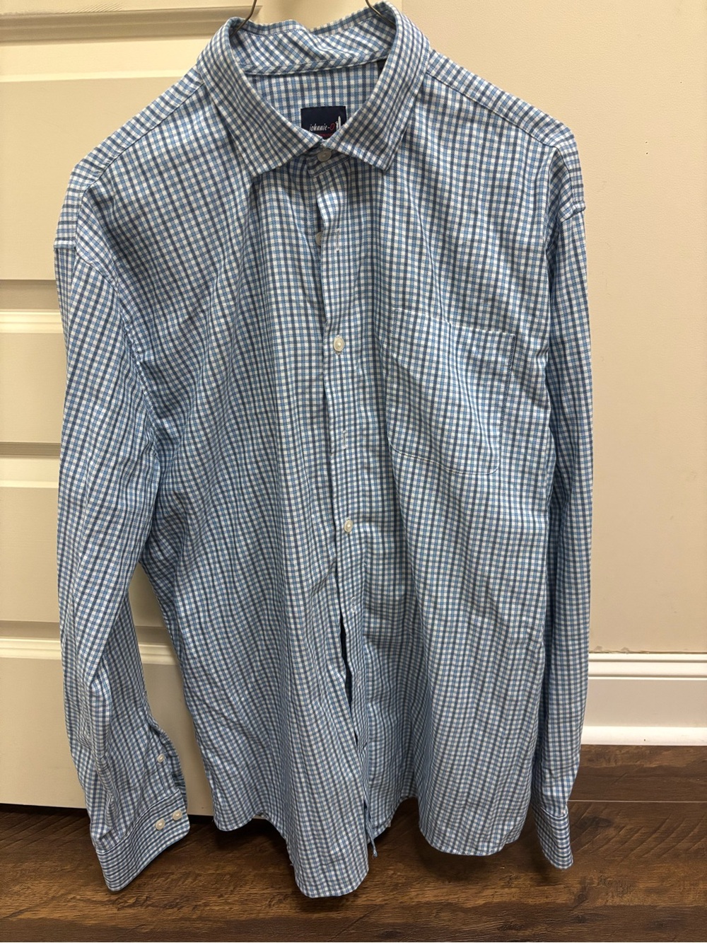 Johnnie-o prep performance button down shirt, blue check, large